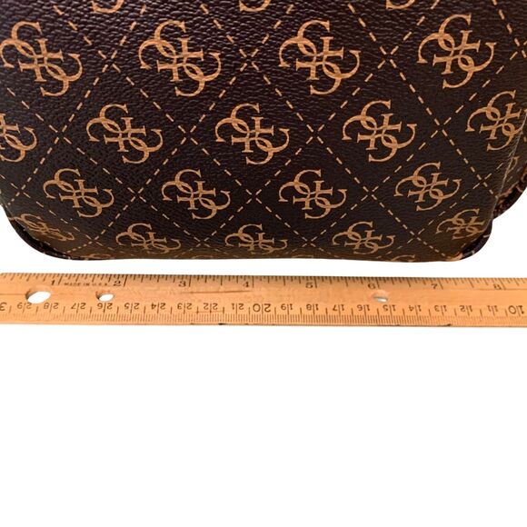 GUESS Mini Backpack Brown Logo Print Faux Leather Monogram Bag - Picture 11 of 13